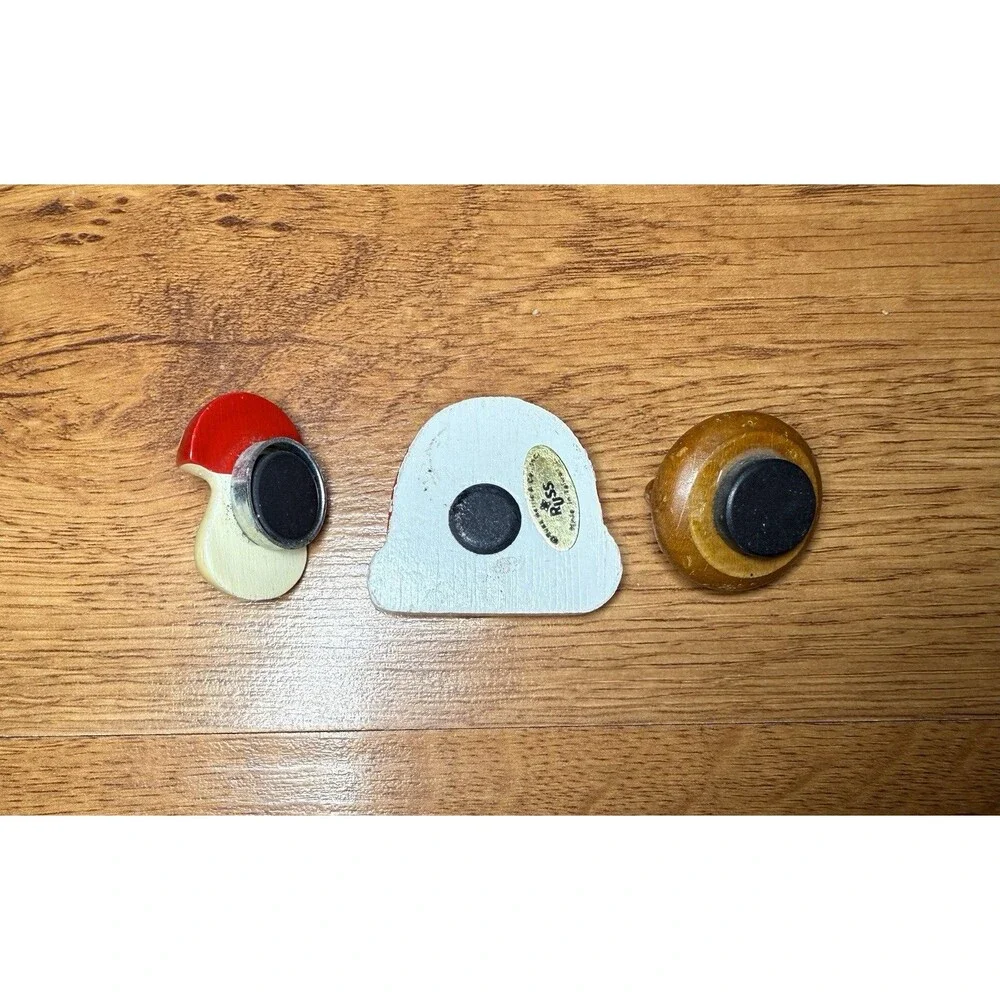 Vtg 70s Wooden Mushroom‎ Rainbow Frog Magnet Lot Retro Hippie Boho Decor Russ